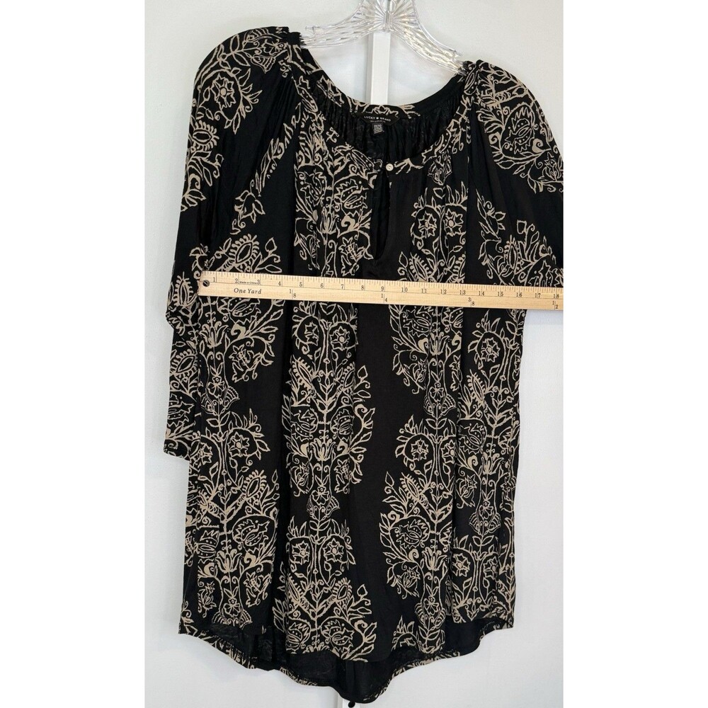 Lucky Brand Women’s 1X Black Beige Floral Boho Peasant Tunic Top Blouse - Picture 5 of 12
